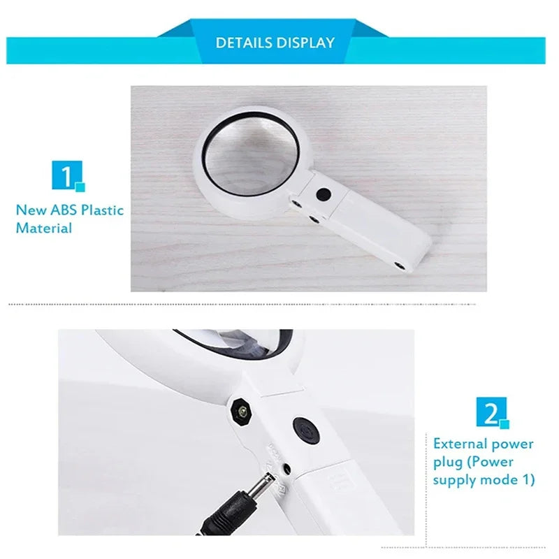 Loupe de lecture avec Pied & Lumière – 8 LEDs Blanches