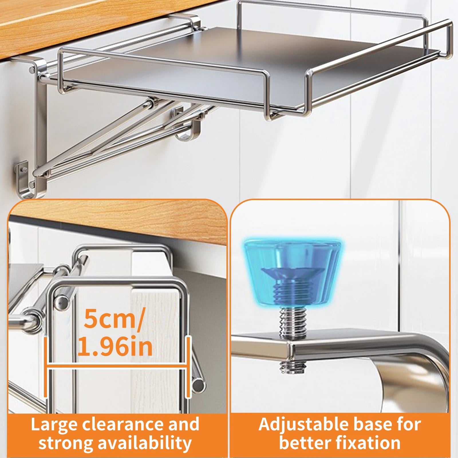 Étagère Pliable en Acier Inox – Extension Suspendu Sans Perçage pour Cuisine et Salle de Bain