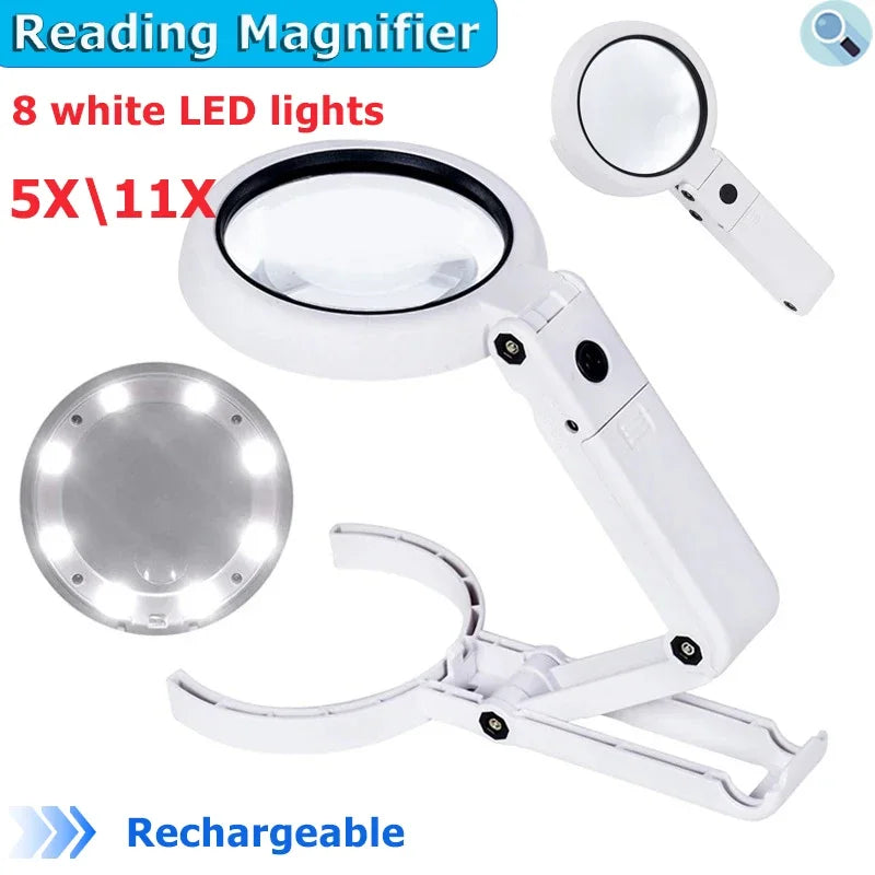 Loupe de lecture avec Pied & Lumière – 8 LEDs Blanches