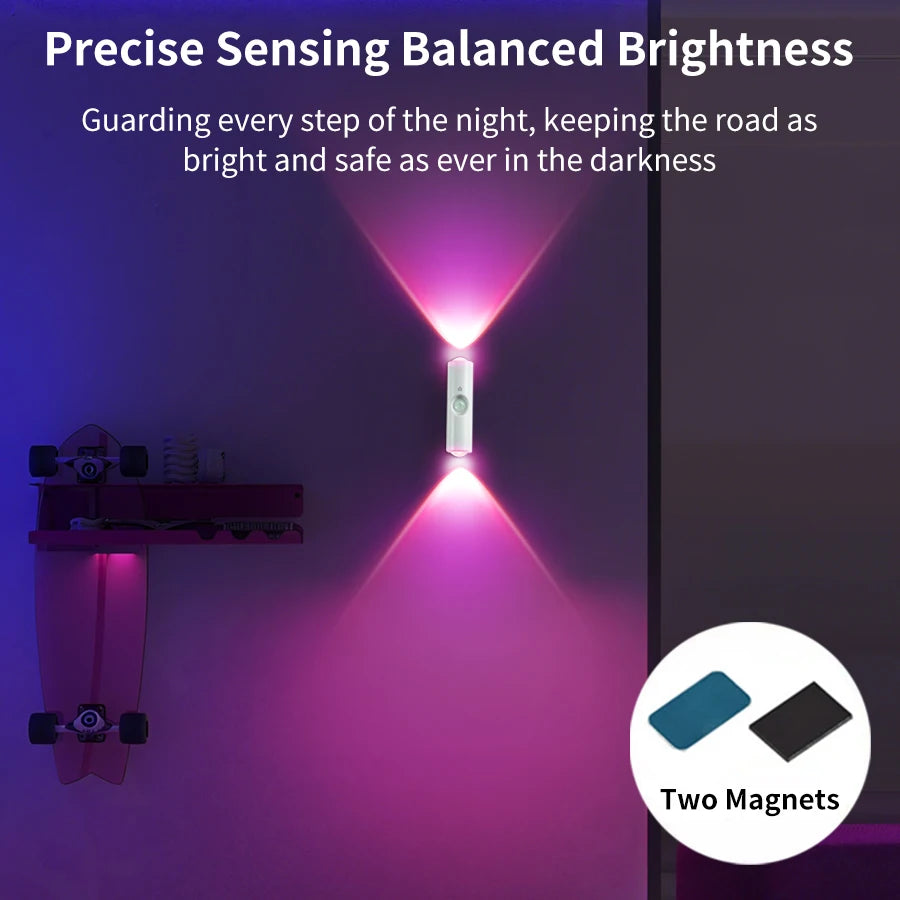 Lot de 4 Lampes LED Magnétiques Rechargeables – Détecteur de Mouvement RGB pour Armoire, Cuisine et Escaliers