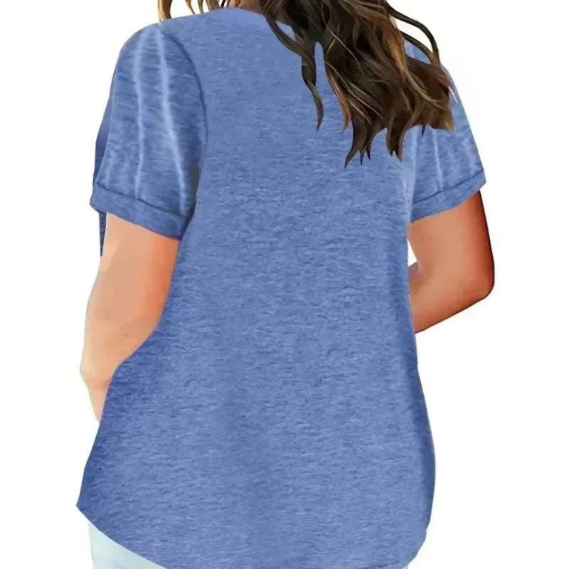 T-Shirt Femme Grande Taille (XL à 8XL) à Col V, Manches Courtes & Poches – Casual Printemps/Été