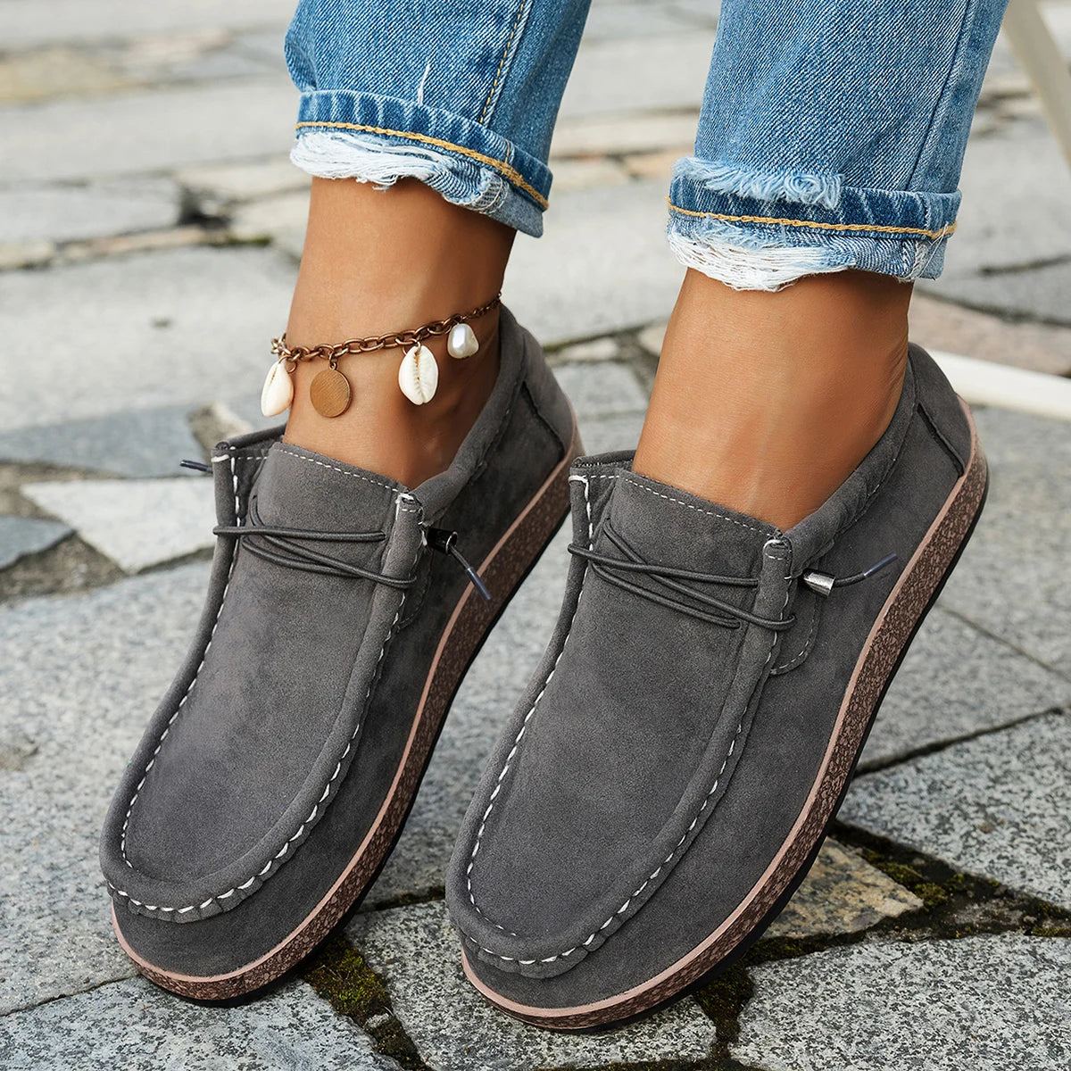 Mocassins Bateau à Lacets Décontractés en Suédine – Semelle Plate Confortable