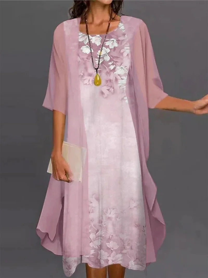 Robe d’Été Femme 2 Pièces avec Châle en Mousseline – Imprimé Floral et Coupe Décontractée