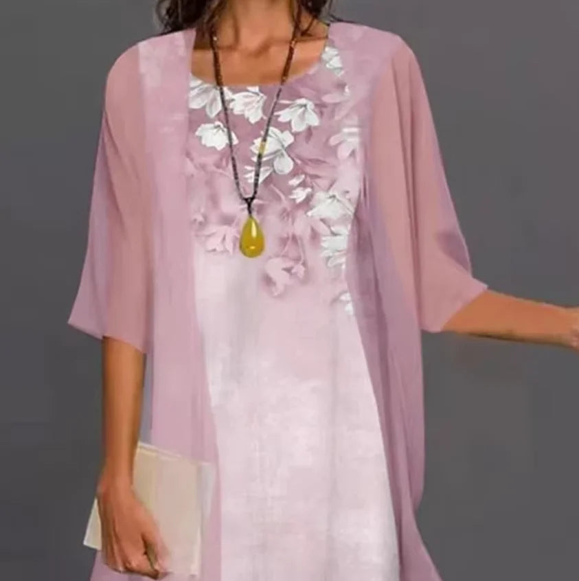 Robe d’Été Femme 2 Pièces avec Châle en Mousseline – Imprimé Floral et Coupe Décontractée