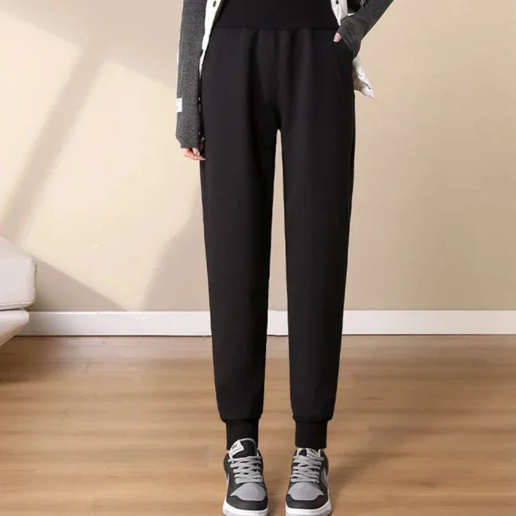 Jogging Slim à Large Taille Haute et Doublure Polaire