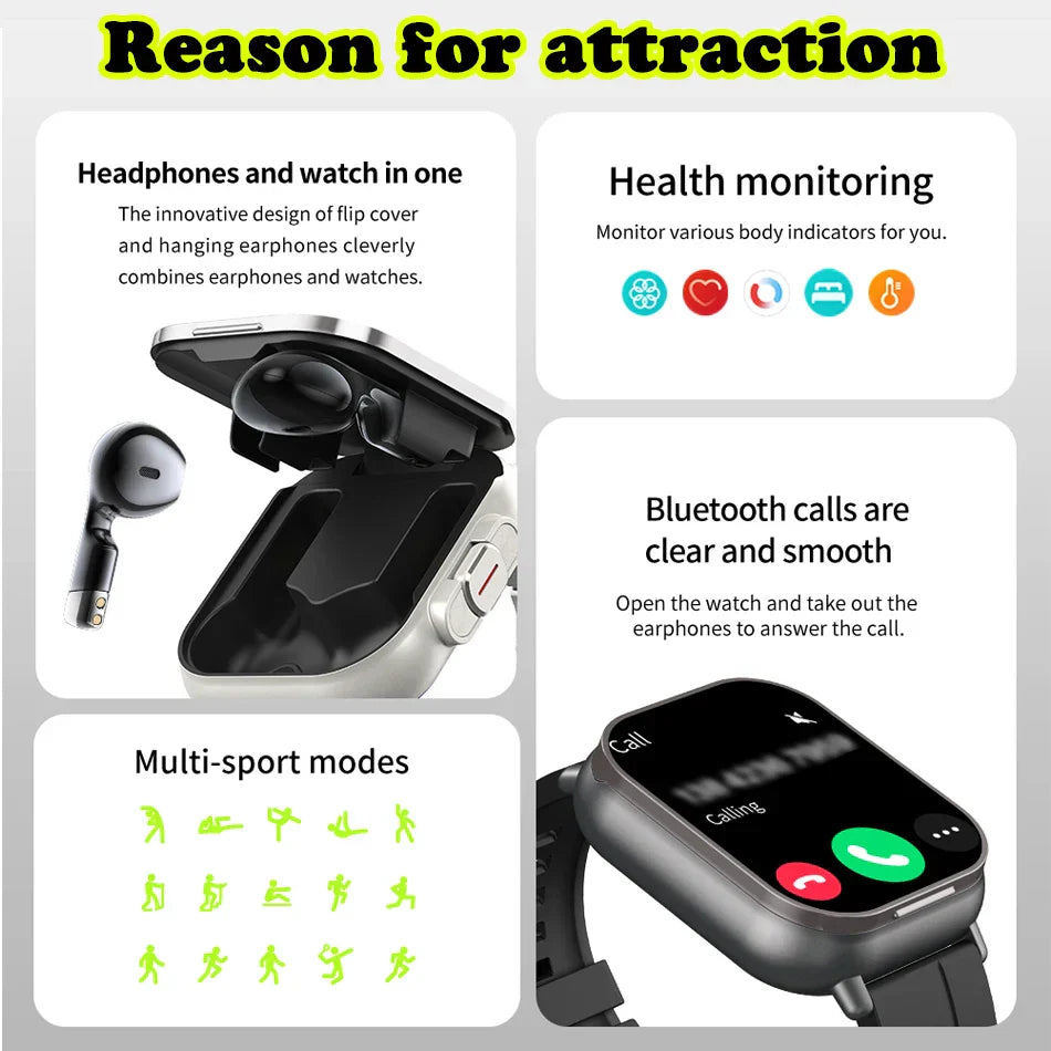 Montre intelligente connectée 2 en 1 avec écouteurs + Bracelet OFFERT