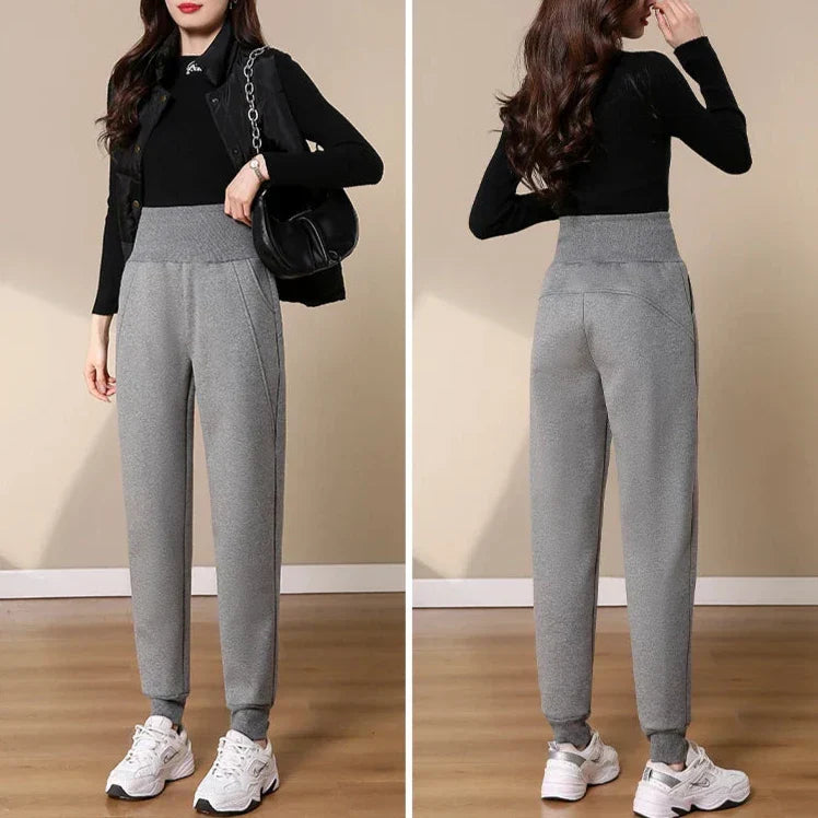 Jogging Slim à Large Taille Haute et Doublure Polaire