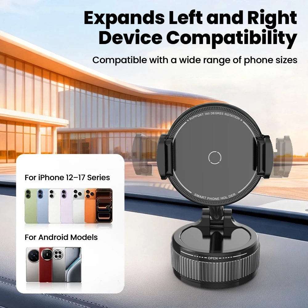 Support Téléphone Voiture à Ventouse – Rotatif à 360°, Pliable et Réglable