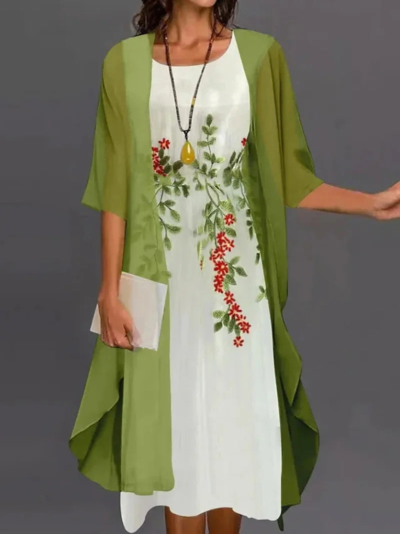 Robe d’Été Femme 2 Pièces avec Châle en Mousseline – Imprimé Floral et Coupe Décontractée