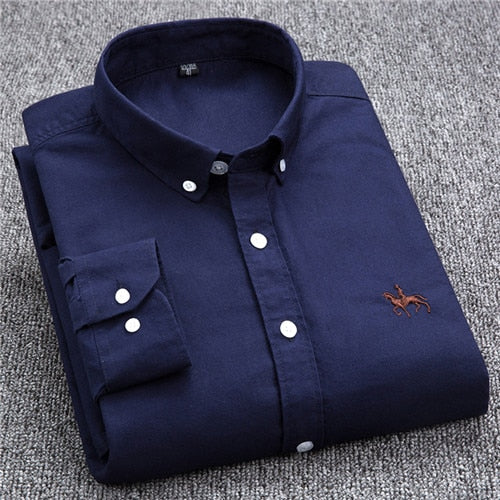 Chemise type Oxford en coton à manches longues pour homme