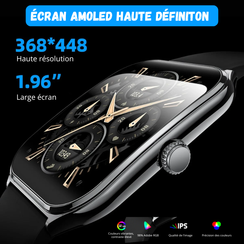 Montre Connectée Ultra Fine - Écran AMOLED HD 1.96" + 1 Bracelet OFFERT