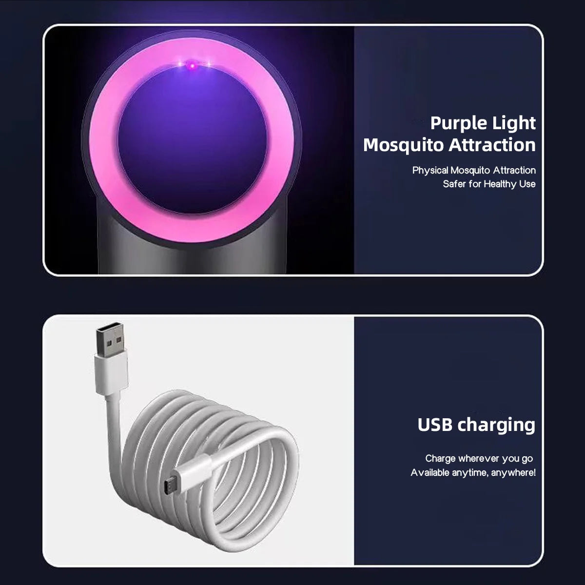 Lampe Anti-Moustiques à Aspiration Puissante Portable, Rechargeable & Silencieuse