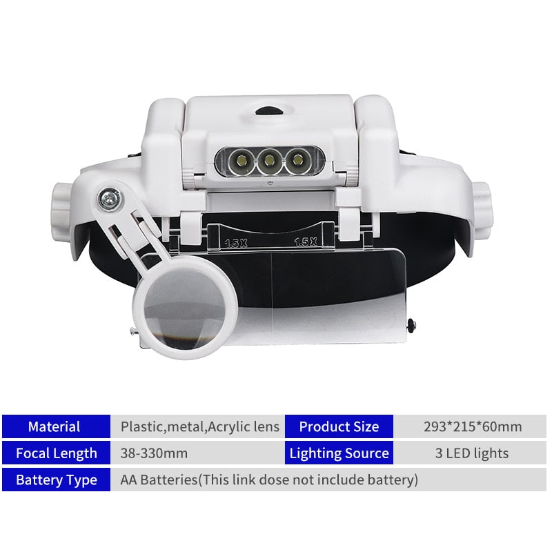 Loupe frontale de précision avec éclairage LED - Zoom jusqu'à 8x