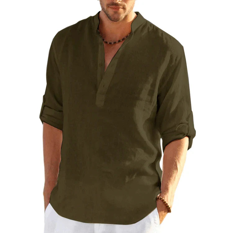 Chemise en Lin et Coton manches retroussées