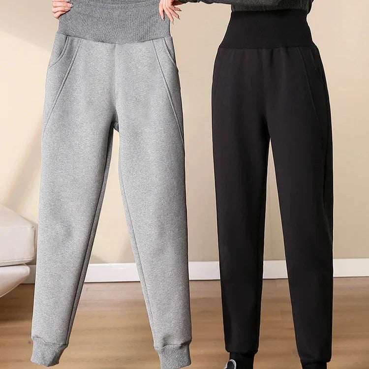 Jogging Slim à Large Taille Haute et Doublure Polaire