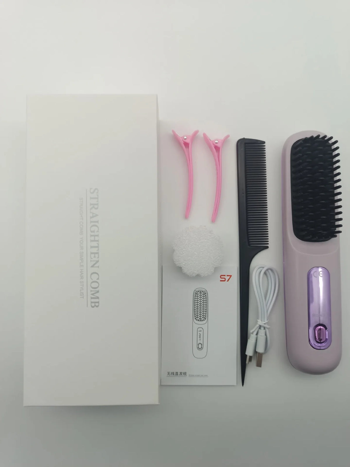 Mini Brosse Lissante Sans Fil de Voyage – Céramique Ionique, Écran LED + Peigne & 2 Pinces Offerts