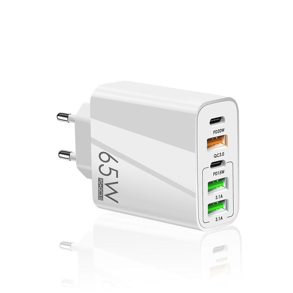 Chargeur rapide 65W 5 en 1 - 3 USB + 2 USB-C