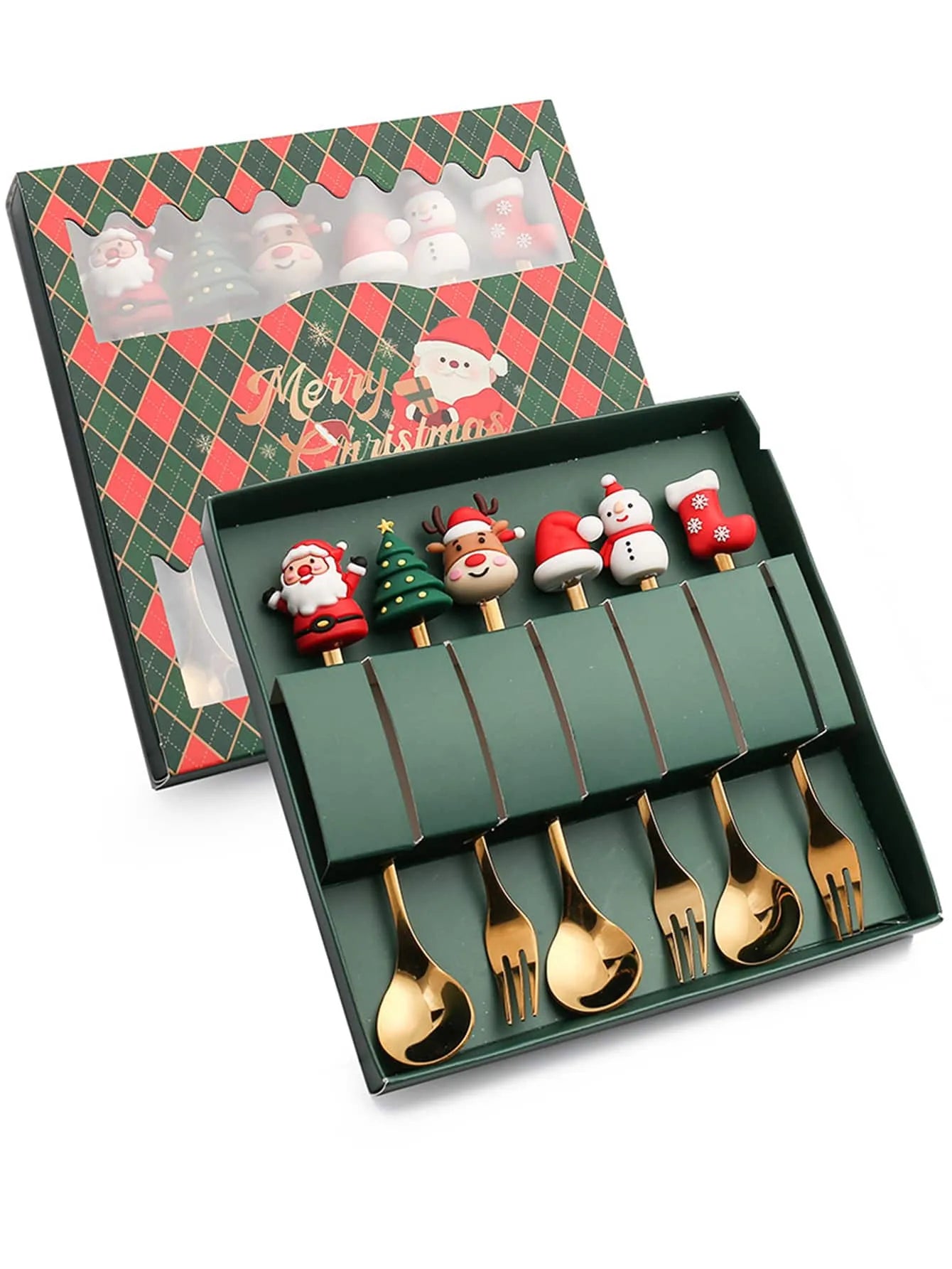 Coffret de 6 couverts de Noël - Cuillère et fourchette à dessert