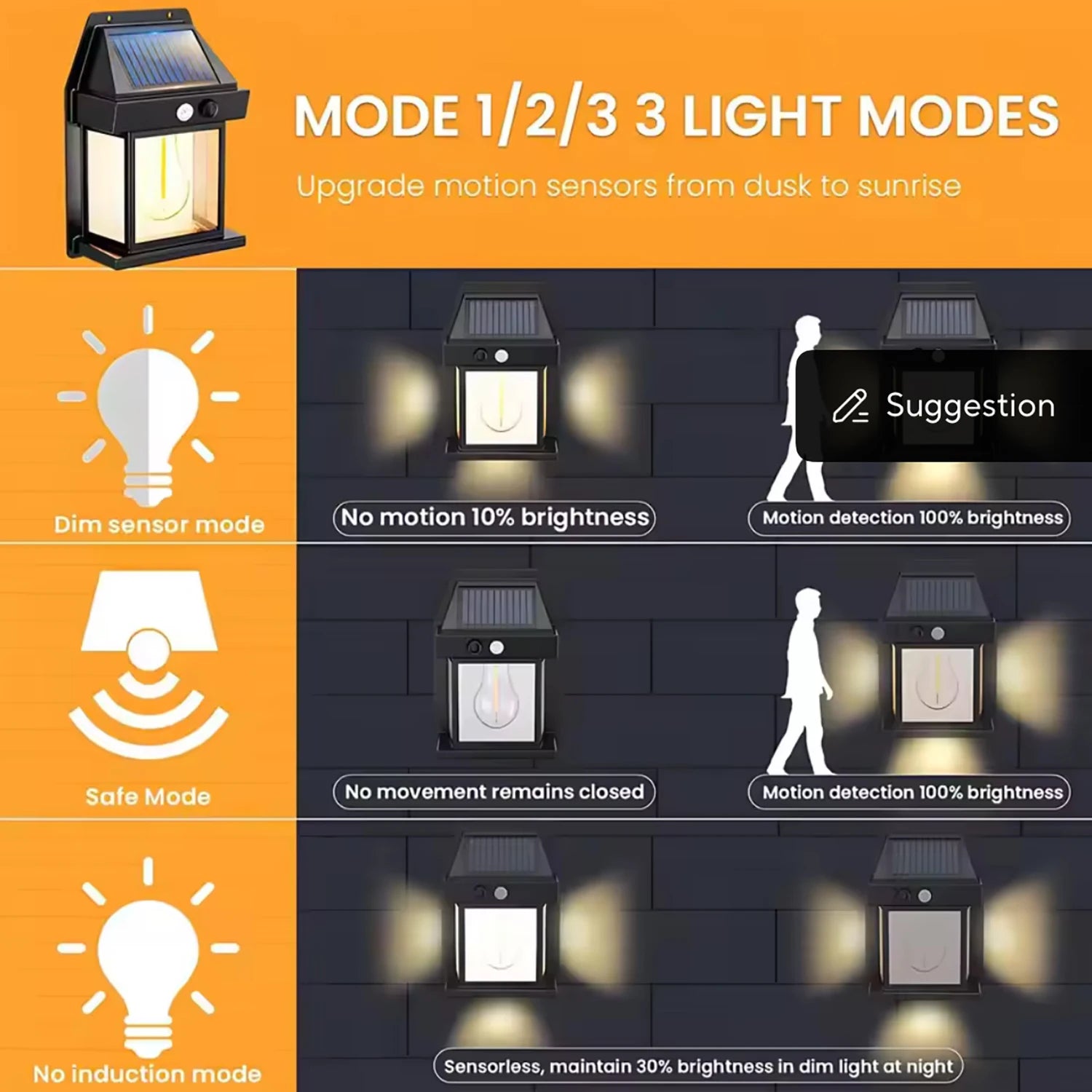 Lampe Extérieure Solaire – Détecteur + Style Vintage