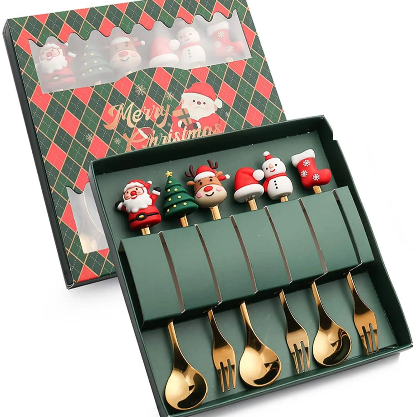 Coffret de 6 couverts de Noël - Cuillère et fourchette à dessert