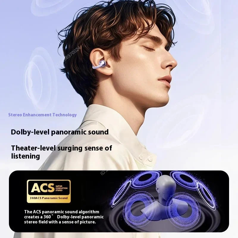 Écouteurs Bluetooth Q71 à Clip d’Oreille – Son Haute Fidélité & Réduction de Bruit, Écran LED et Étanchéité Sport