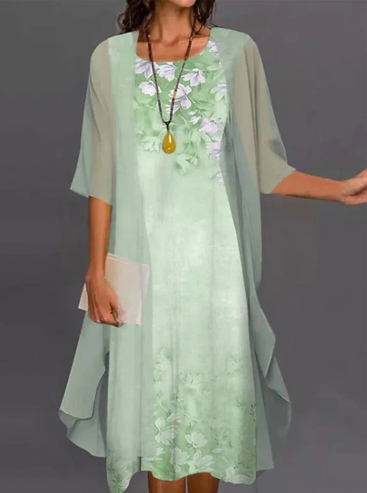 Robe d’Été Femme 2 Pièces avec Châle en Mousseline – Imprimé Floral et Coupe Décontractée