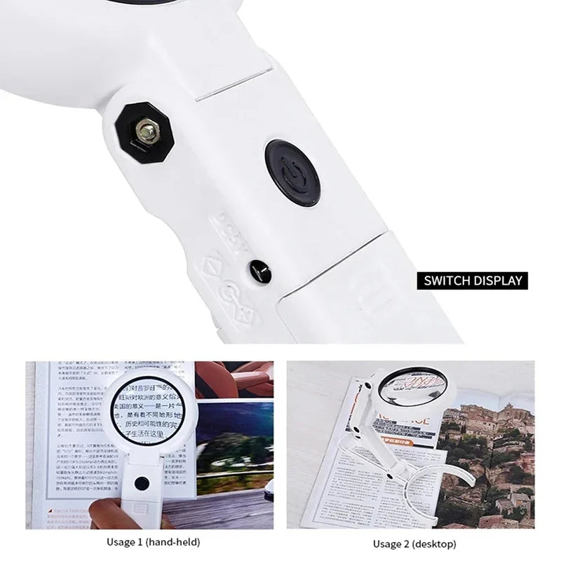 Loupe de lecture avec Pied & Lumière – 8 LEDs Blanches