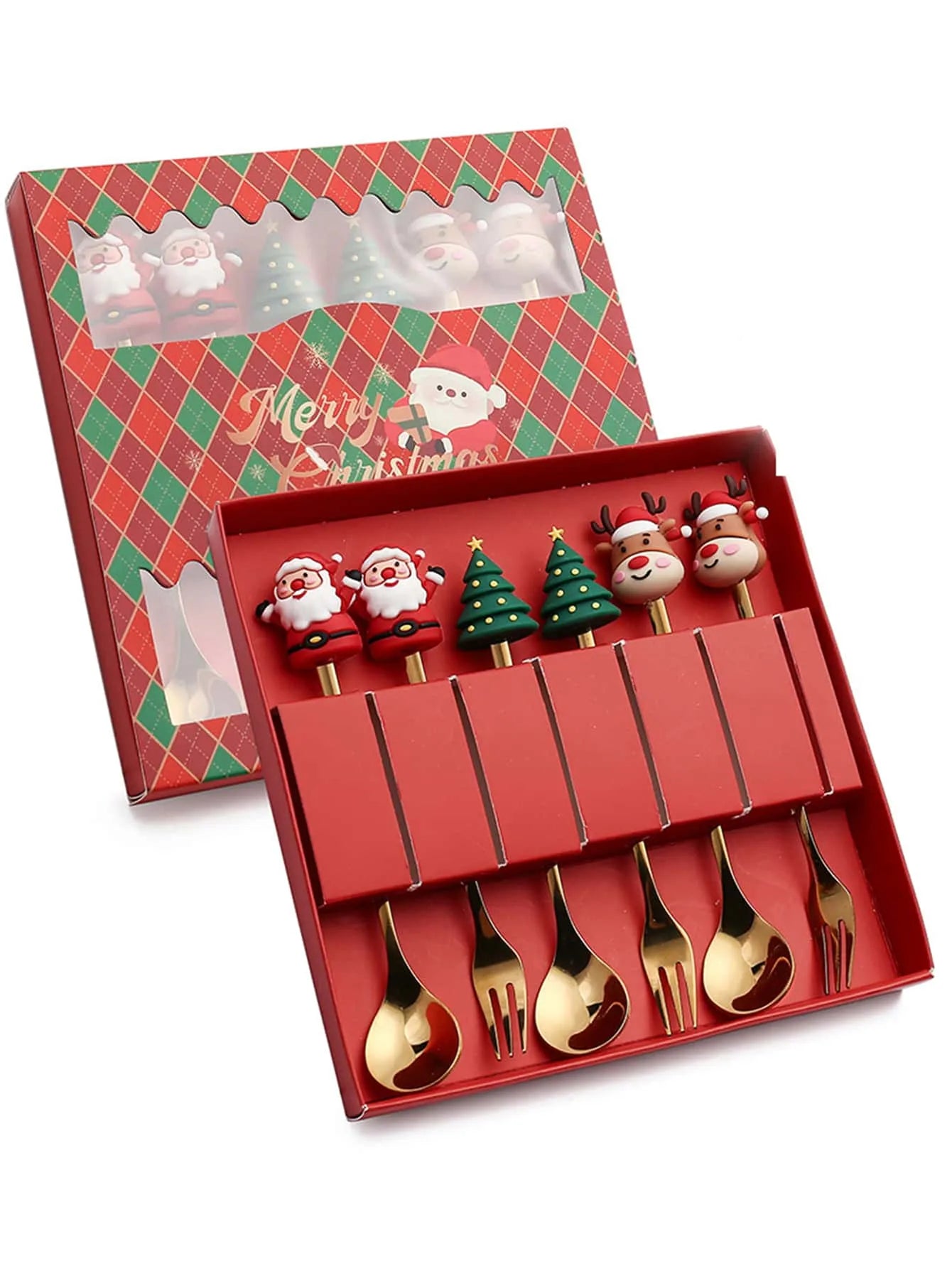 Coffret de 6 couverts de Noël - Cuillère et fourchette à dessert