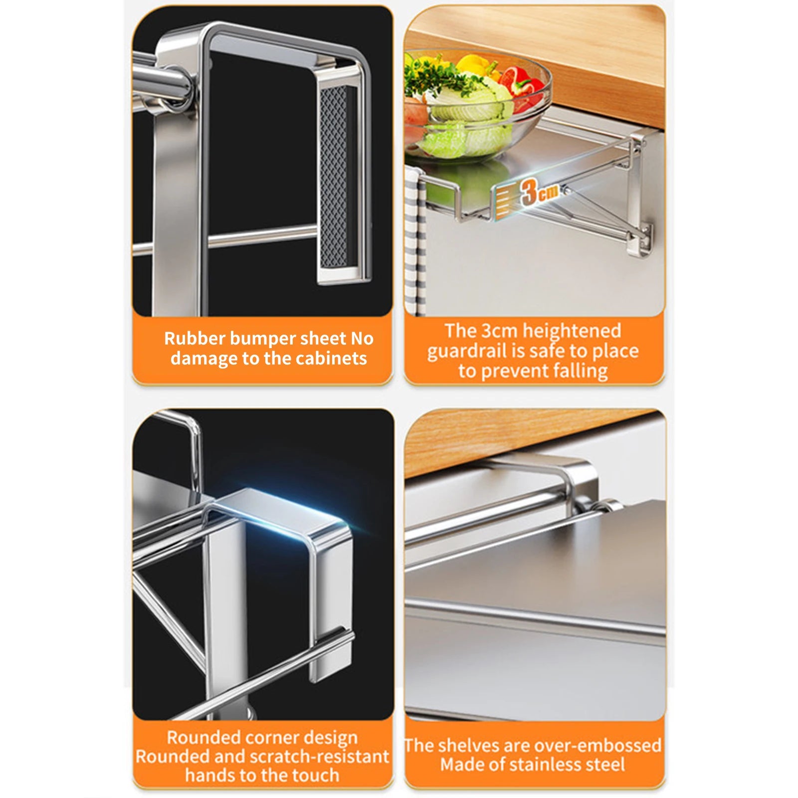 Étagère Pliable en Acier Inox – Extension Suspendu Sans Perçage pour Cuisine et Salle de Bain