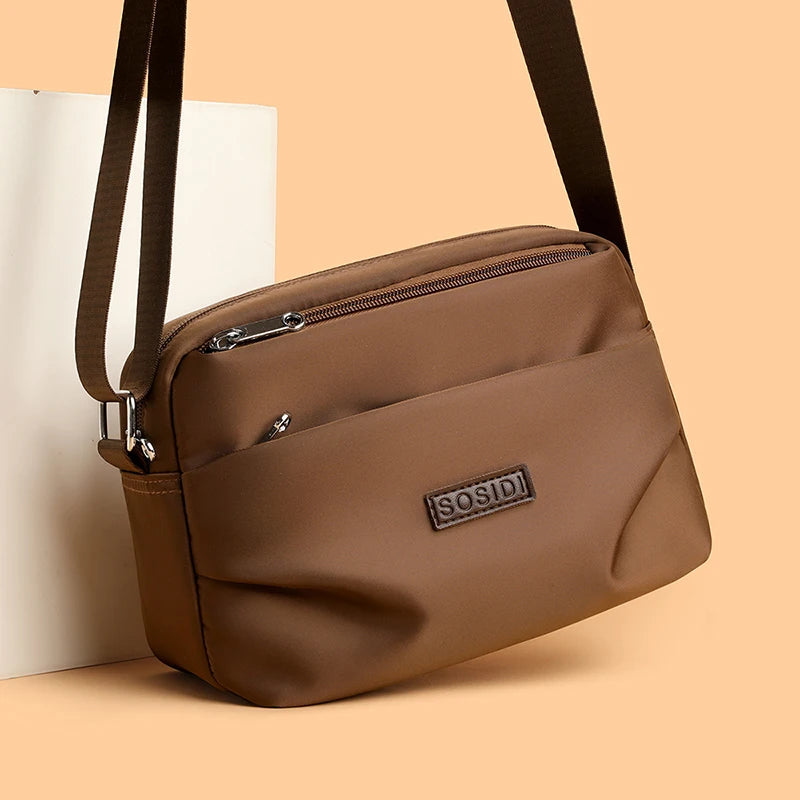 Sac Bandoulière Femme en Nylon Imperméable – Double Compartiment et Multiples Poches Zippées
