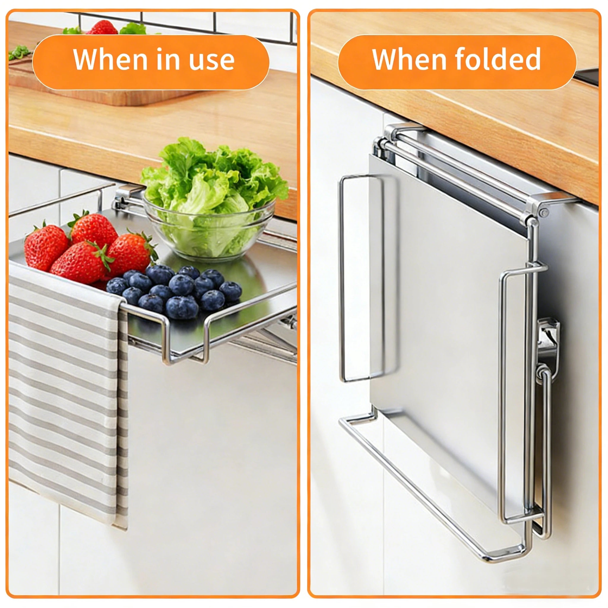 Étagère Pliable en Acier Inox – Extension Suspendu Sans Perçage pour Cuisine et Salle de Bain