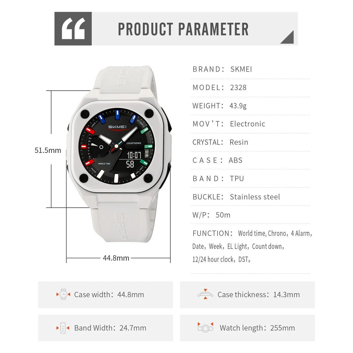 Montre sport multifonction étanche à quartz