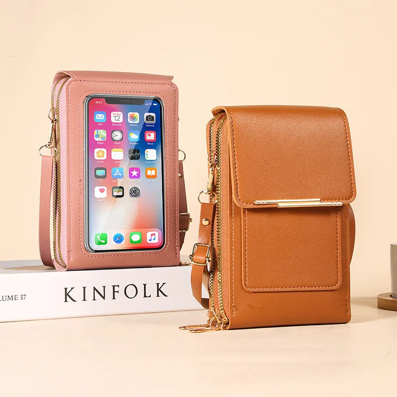 Mini Sac Bandoulière Porte-Cartes avec Écran Tactile en Cuir PU