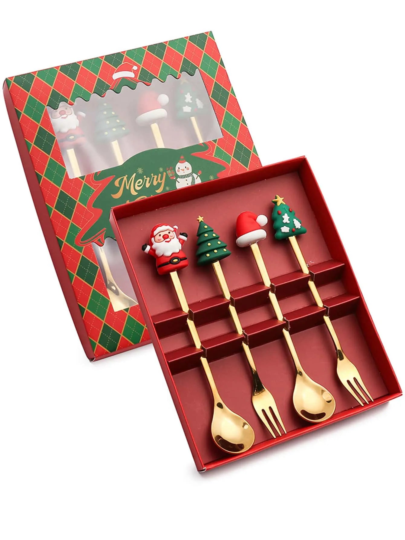 Coffret de 6 couverts de Noël - Cuillère et fourchette à dessert