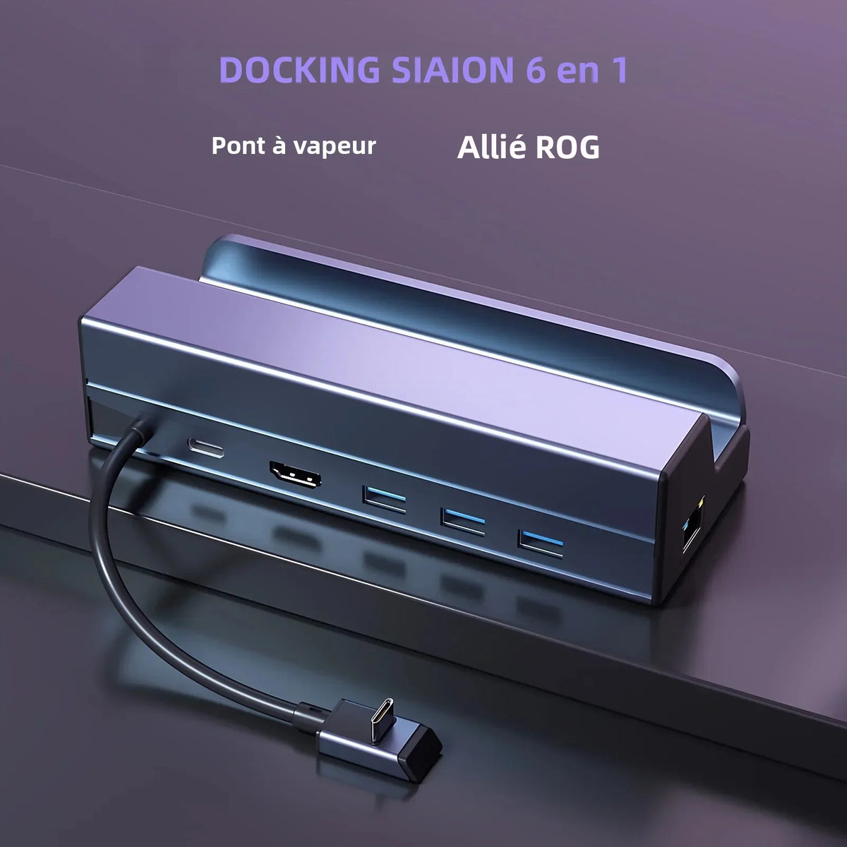 Station d’Accueil 6 EN 1 pour Steam Deck & ROG Ally – Hub USB-C avec HDMI 4K 60 Hz, 3 Ports USB 3.0, Ethernet Gigabit & PD 100W