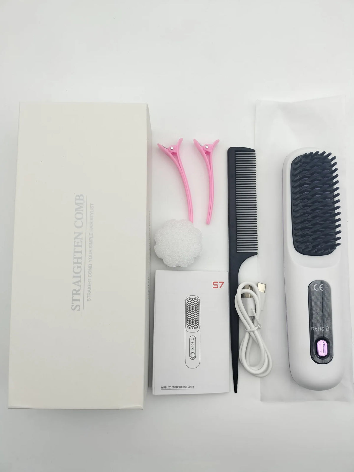 Mini Brosse Lissante Sans Fil de Voyage – Céramique Ionique, Écran LED + Peigne & 2 Pinces Offerts