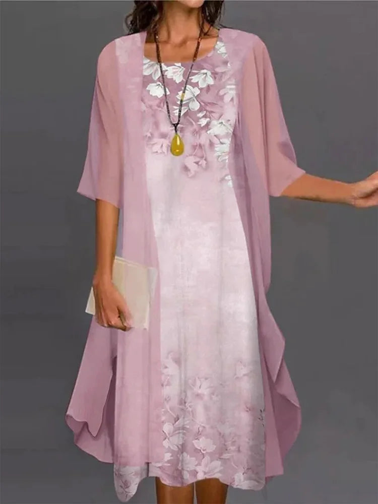Robe d’Été Femme 2 Pièces avec Châle en Mousseline – Imprimé Floral et Coupe Décontractée