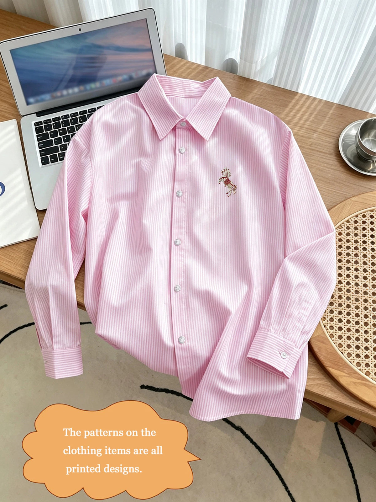 Chemise Homme Rayée à Manches Longues – Motif Cheval Brodé & Style Casual – Printemps & Automne