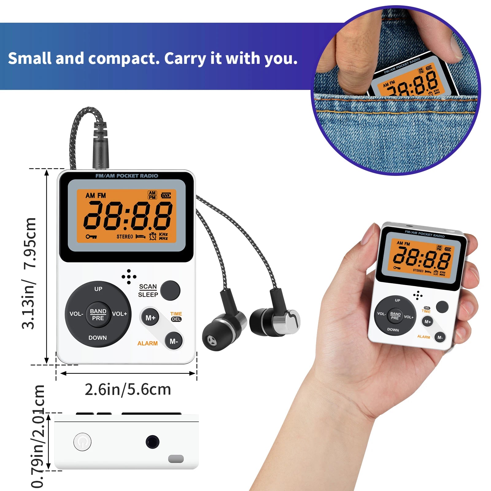 Radio de Poche AM/FM à Piles – Excellente Réception – Prise Casque – Portable pour Maison & Voyage
