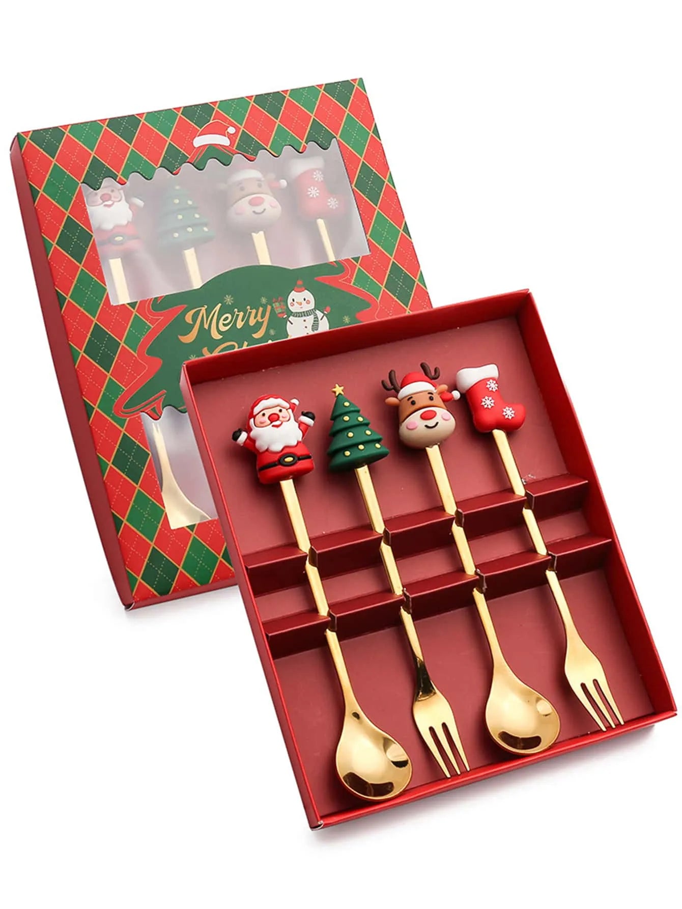 Coffret de 6 couverts de Noël - Cuillère et fourchette à dessert