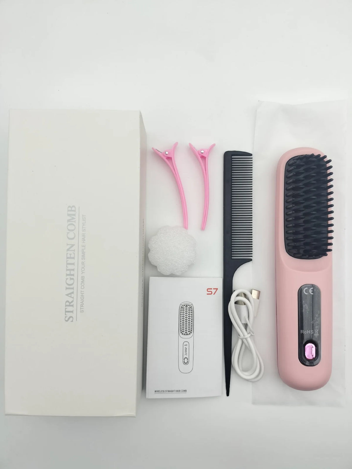 Mini Brosse Lissante Sans Fil de Voyage – Céramique Ionique, Écran LED + Peigne & 2 Pinces Offerts