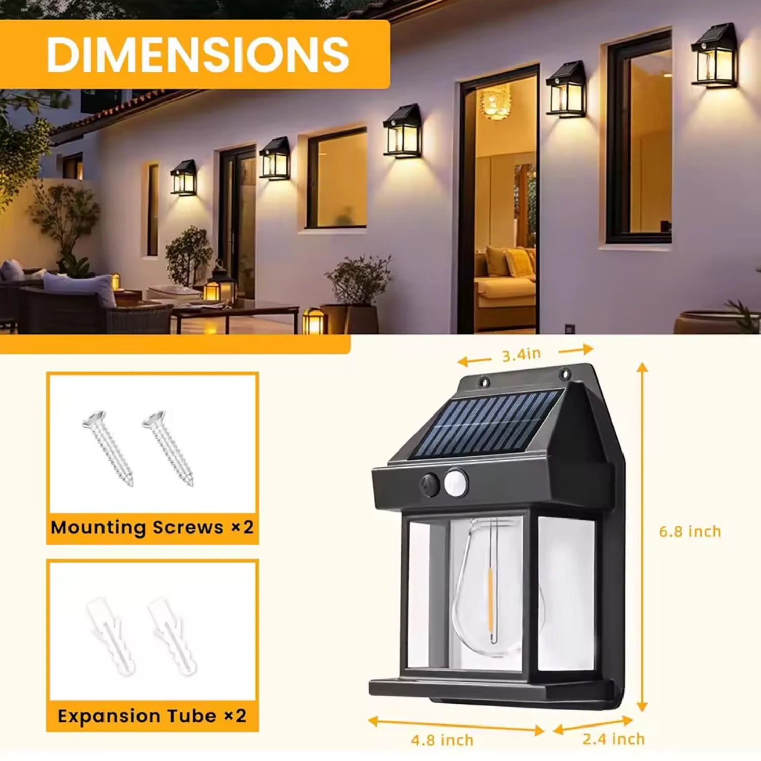 Lampe Extérieure Solaire – Détecteur + Style Vintage