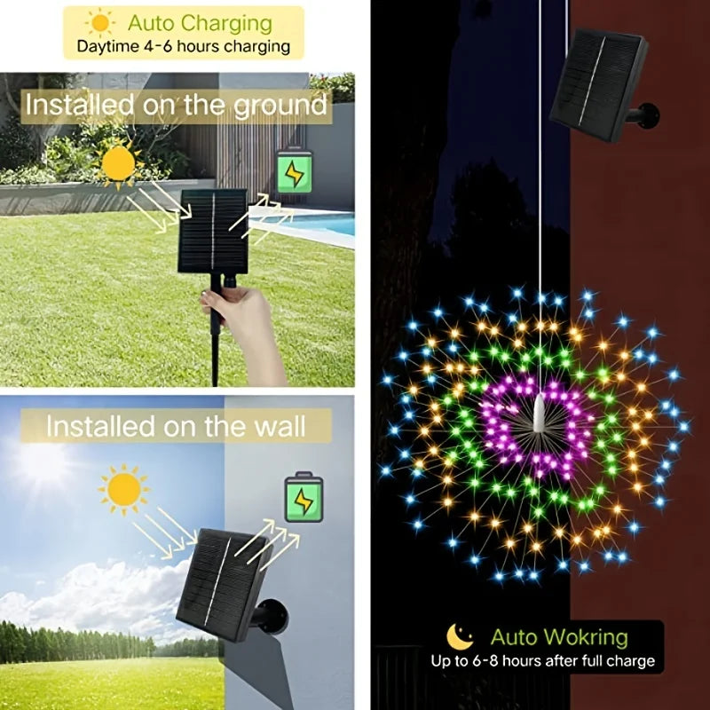 Lot de 4 Lumières Solaires Suspendues Feux d'Artifice