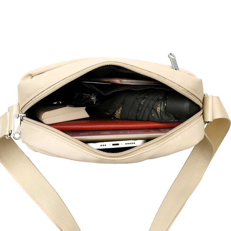Sac Bandoulière Femme en Nylon Imperméable – Double Compartiment et Multiples Poches Zippées