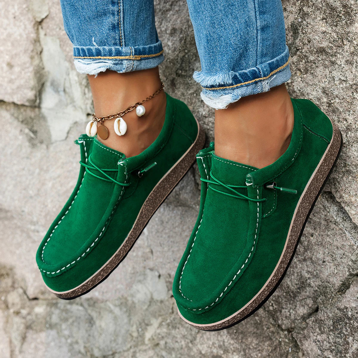 Mocassins Bateau à Lacets Décontractés en Suédine – Semelle Plate Confortable