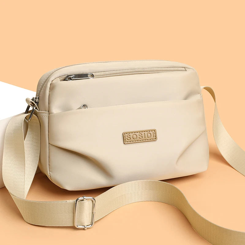 Sac Bandoulière Femme en Nylon Imperméable – Double Compartiment et Multiples Poches Zippées