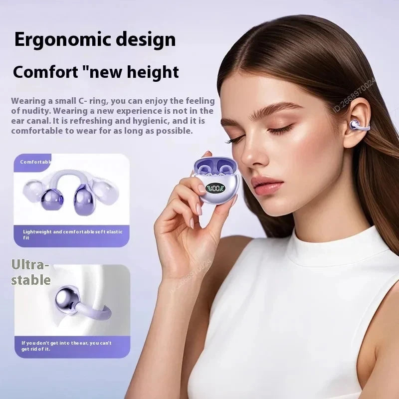 Écouteurs Bluetooth Q71 à Clip d’Oreille – Son Haute Fidélité & Réduction de Bruit, Écran LED et Étanchéité Sport
