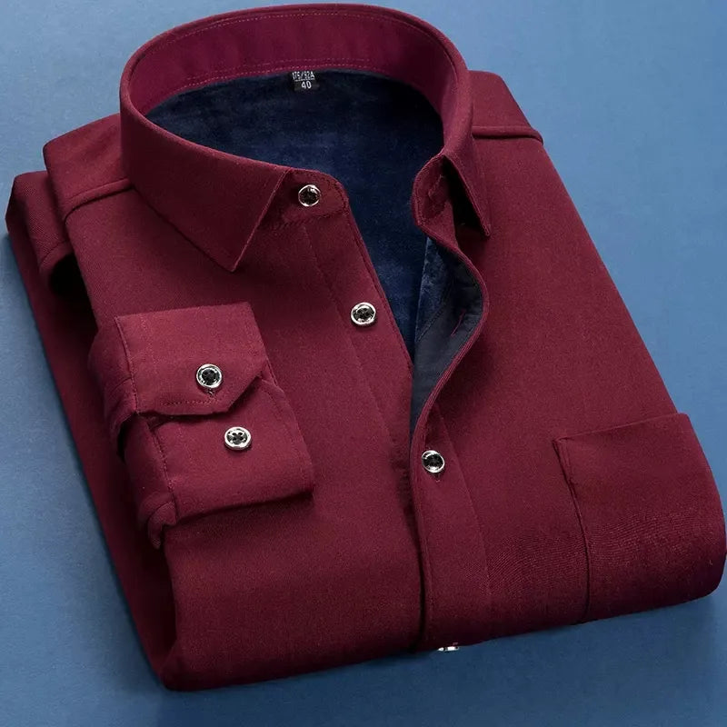 Chemise d'affaires à manches longues - Epaisse avec intérieur Polaire chaude