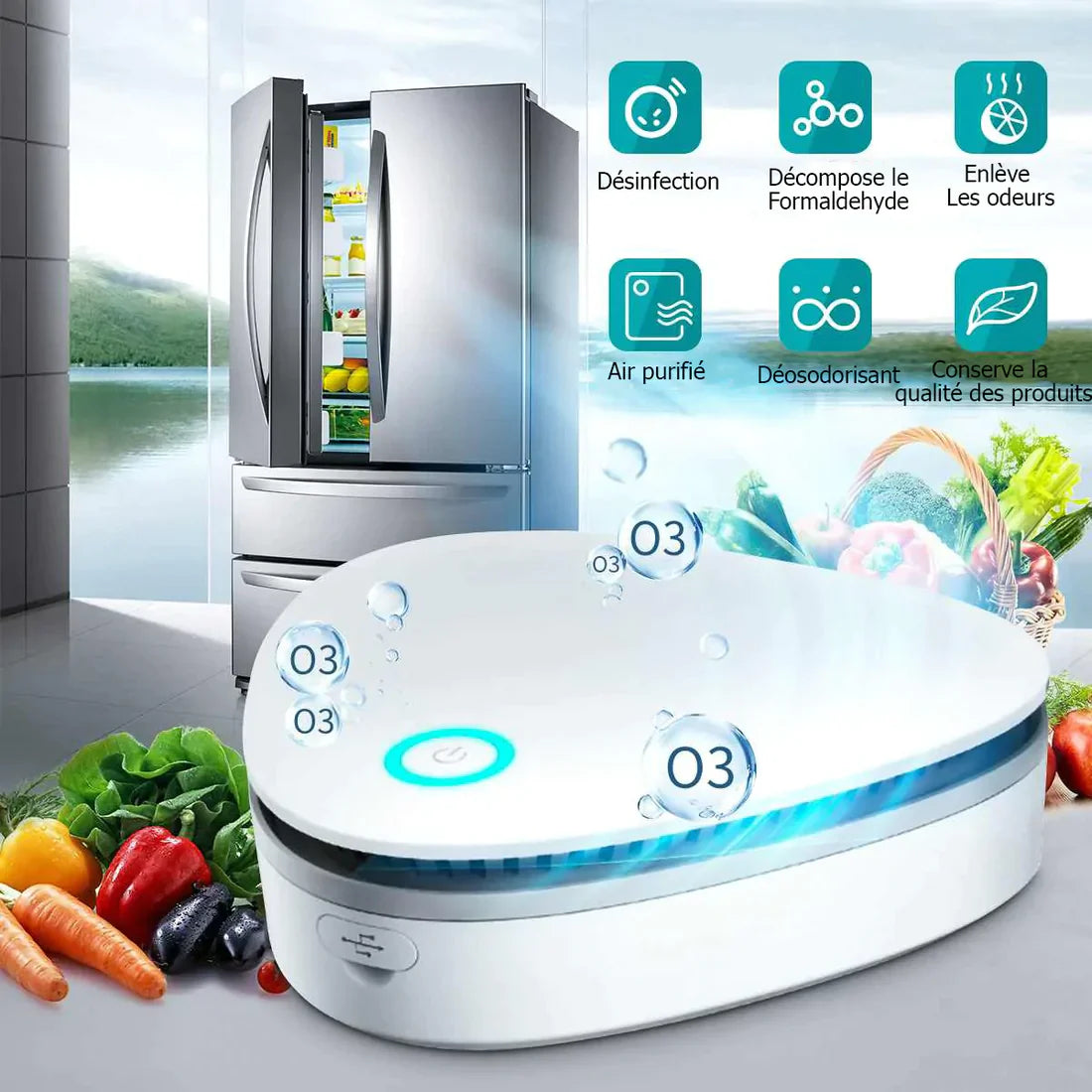 Purificateur portable d'air pour frigo