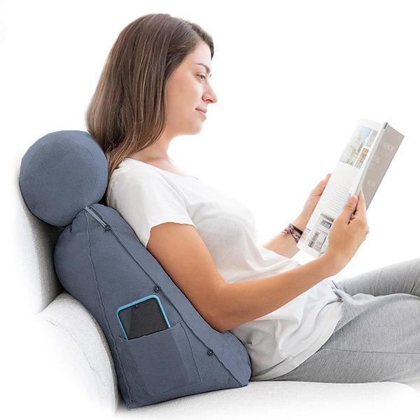 Coussin de lecture triangulaire avec appui-tête et poche latérale